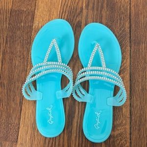 Qupid Blue Crystal Summer Sandals Size 9